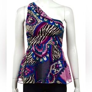Tibi Multicolored Floral/Animal Print One shoulder top Size 2/XS MSRP $225